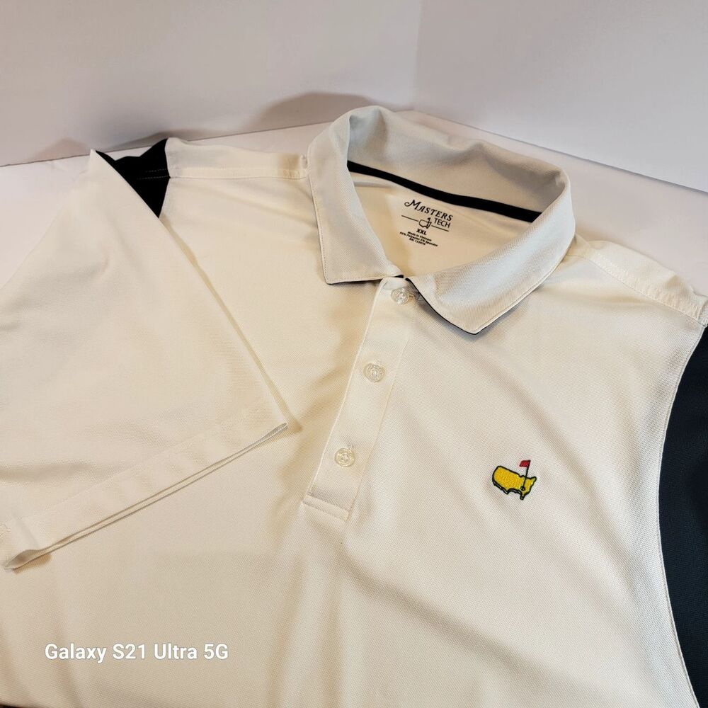 MASTERS TECH 2XL White Black Performance Wicking Polo Shirt Men's Golf Augusta